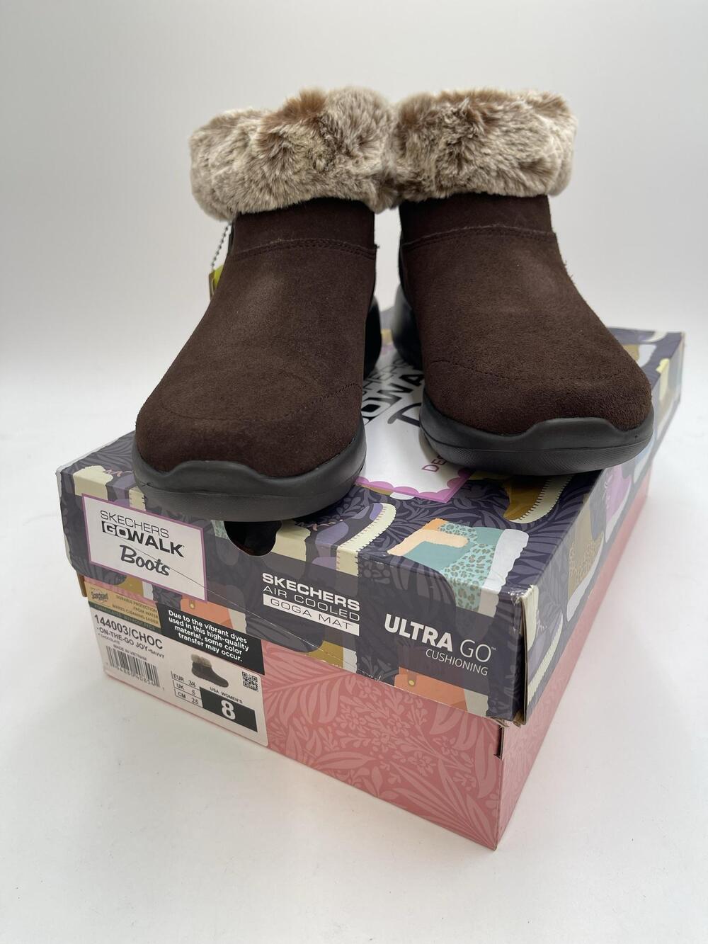 Skechers On-The-Go Joy-Savvy Boots Womens Brown Suede Fur Trim New Size 8